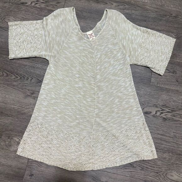 Faded Glory Tan Cream Knit Short Sleeve Tunic V-Neck Women Medium. - Picture 10 of 10